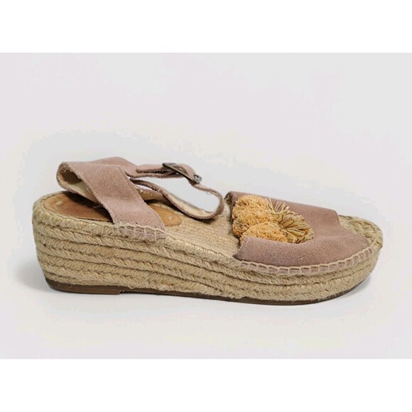 Soludos Anthropolog Womens 8 Panarea Wedge Platform Espadrilles Pompoms Sandals - Picture 4 of 11